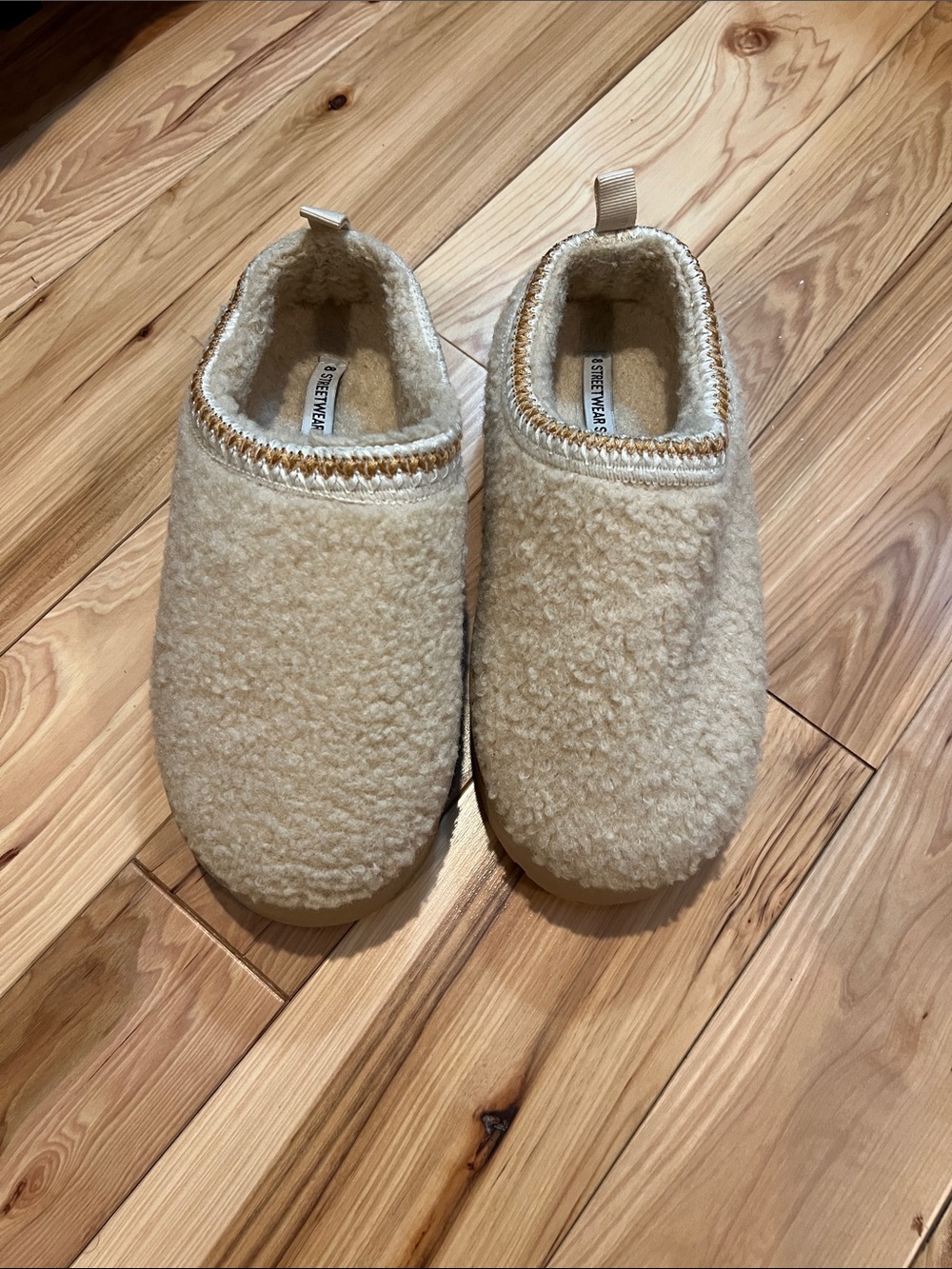 Streetwear Society Cream Fleece Platform Slip-On Shoes